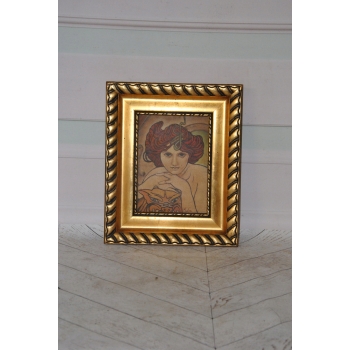 Alfons Mucha - Nimfa Kobieta Portret - Secesja Rama Stary Obraz na Drewnie