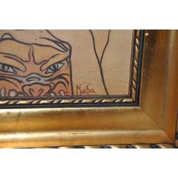 Alfons Mucha - Nimfa Kobieta Portret - Secesja Rama Stary Obraz na Drewnie