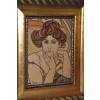 Alfons Mucha - Nimfa Kobieta Portret - Secesja Rama Stary Obraz na Drewnie