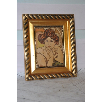 Alfons Mucha - Nimfa Kobieta Portret - Secesja Rama Stary Obraz na Drewnie