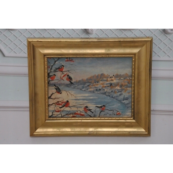 St. Filipkiewicz - Ptaki Gile Gil w Zimowej Scenerii Stary Obraz na Drewnie