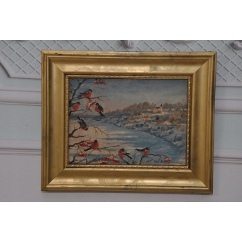 St. Filipkiewicz - Ptaki Gile Gil w Zimowej Scenerii Stary Obraz na Drewnie