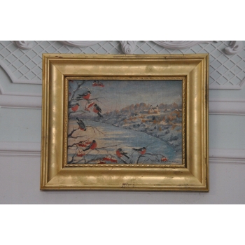 St. Filipkiewicz - Ptaki Gile Gil w Zimowej Scenerii Stary Obraz na Drewnie