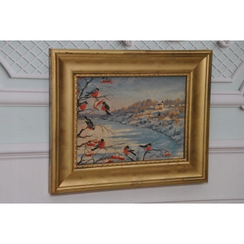 St. Filipkiewicz - Ptaki Gile Gil w Zimowej Scenerii Stary Obraz na Drewnie