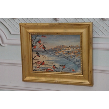 St. Filipkiewicz - Ptaki Gile Gil w Zimowej Scenerii Stary Obraz na Drewnie