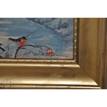 St. Filipkiewicz - Ptaki Gile Gil w Zimowej Scenerii Stary Obraz na Drewnie