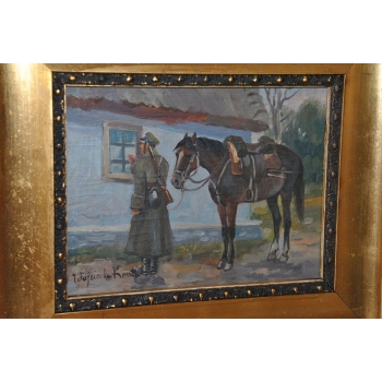 Wojciech Kossak - Patrol Żołnierz u Ułan - Stary Polski Obraz Olejny