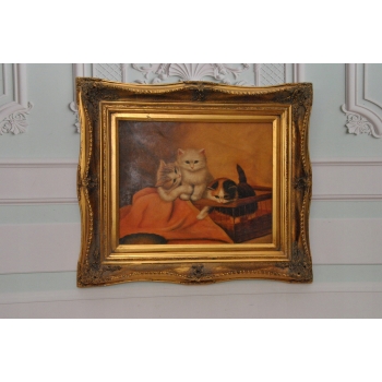 Obraz Olejny Trzy Kotki - Rodzina Kotów - Barokowa Rama - Piękny Obraz