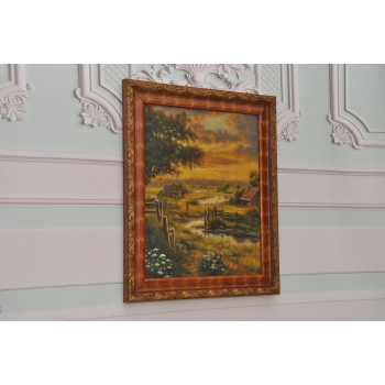 Józef Rapacki - Pejzaż Polski - Wiejskie Chaty - Domy Drzewa - Obraz Olejny