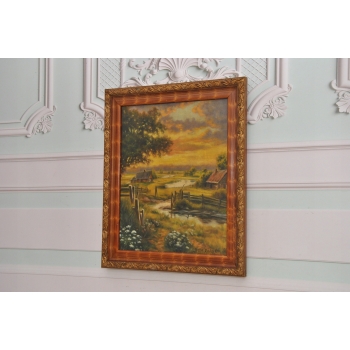 Józef Rapacki - Pejzaż Polski - Wiejskie Chaty - Domy Drzewa - Obraz Olejny