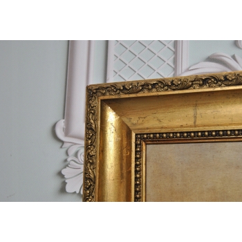 ST Kamocki - Pejzaż Polskiej Wsi - Krowy w Zagrodzie - Stary Obraz Olejny