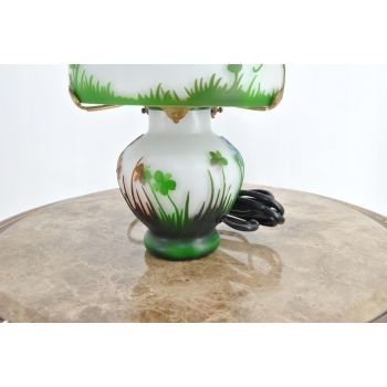 Biała Lampa Stołowa - Gabinetowa Biurowa - Szkło Emile Galle Lampka Syg #3