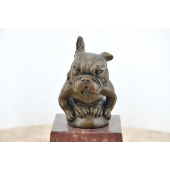 Siedzący Buldog Francuski - Groźny Pies - Figura Rzeźba z Brązu - Prezent