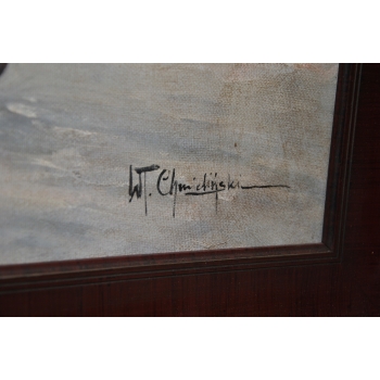 W. Chmieliński - Zimowa Wyprawa Na Targ - Sanie Polska Zima - Obraz Olejny