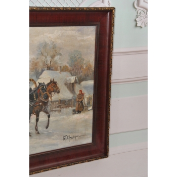 W. Chmieliński - Zimowa Wyprawa Na Targ - Sanie Polska Zima - Obraz Olejny