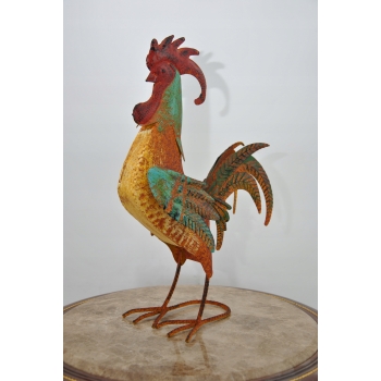 Metalowy Kogut - Figura Ogrodowa - Kolorowy Kurczak Kura - Dekoracja Ogród
