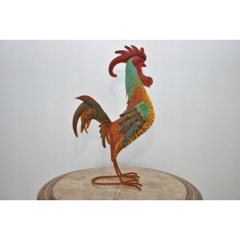 Metalowy Kogut - Figura Ogrodowa - Kolorowy Kurczak Kura - Dekoracja Ogród