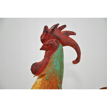 Metalowy Kogut - Figura Ogrodowa - Kolorowy Kurczak Kura - Dekoracja Ogród