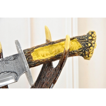 Kordzik Myśliwski Na Stojaku - Sztylet Nóż Ozdobny - Poroże Ozdoba