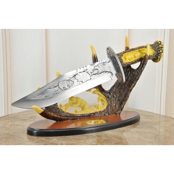 Kordzik Myśliwski Na Stojaku - Sztylet Nóż Ozdobny - Poroże Ozdoba