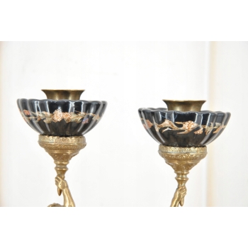 2 x Świecznik Porcelanowy Anioły - Anioł Amor - Czarna Porcelana + Brąz