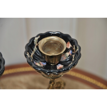 2 x Świecznik Porcelanowy Anioły - Anioł Amor - Czarna Porcelana + Brąz