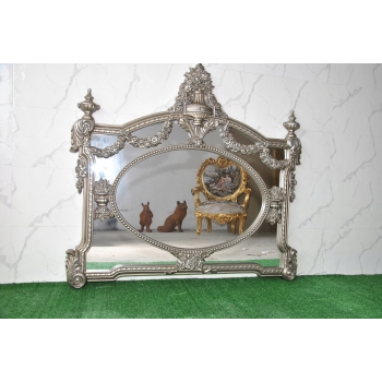 Pałacowe Rzeźbione Srebrne Lustro - Styl Rokoko - Poziome - Dekoracja