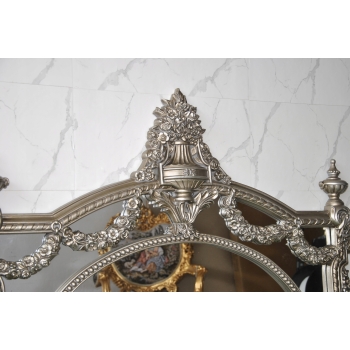 Pałacowe Rzeźbione Srebrne Lustro - Styl Rokoko - Poziome - Dekoracja