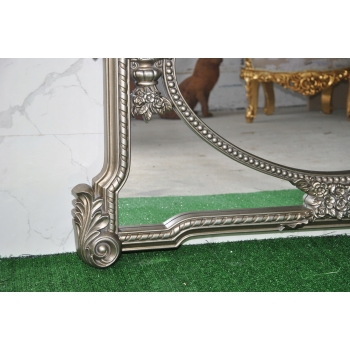 Pałacowe Rzeźbione Srebrne Lustro - Styl Rokoko - Poziome - Dekoracja