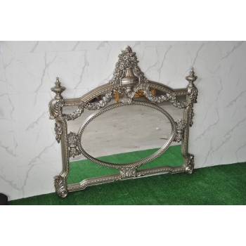 Pałacowe Rzeźbione Srebrne Lustro - Styl Rokoko - Poziome - Dekoracja