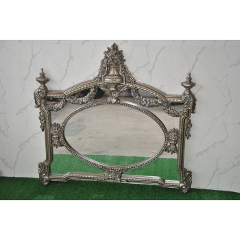 Pałacowe Rzeźbione Srebrne Lustro - Styl Rokoko - Poziome - Dekoracja