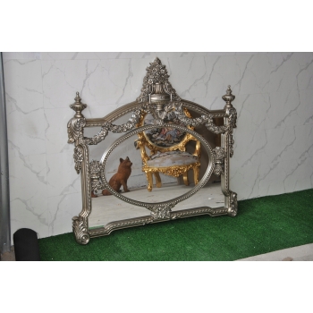 Pałacowe Rzeźbione Srebrne Lustro - Styl Rokoko - Poziome - Dekoracja