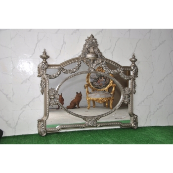 Pałacowe Rzeźbione Srebrne Lustro - Styl Rokoko - Poziome - Dekoracja