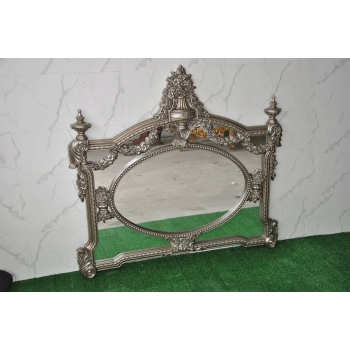 Pałacowe Rzeźbione Srebrne Lustro - Styl Rokoko - Poziome - Dekoracja