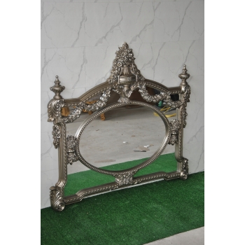 Pałacowe Rzeźbione Srebrne Lustro - Styl Rokoko - Poziome - Dekoracja