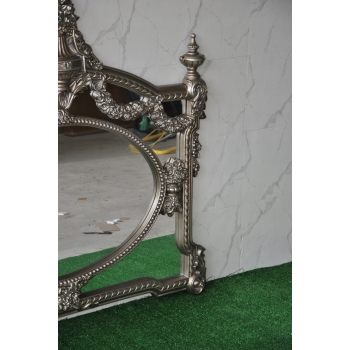 Pałacowe Rzeźbione Srebrne Lustro - Styl Rokoko - Poziome - Dekoracja