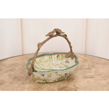 Porcelanowy Koszyk - Koszyczek - Kwiaty Ptaki Patera z Porcelany Porcelana