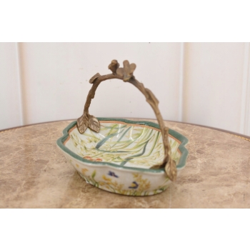 Porcelanowy Koszyk - Koszyczek - Kwiaty Ptaki Patera z Porcelany Porcelana