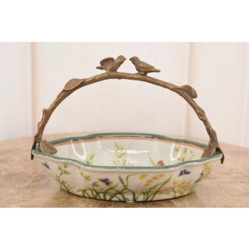 Porcelanowy Koszyk - Koszyczek - Kwiaty Ptaki Patera z Porcelany Porcelana