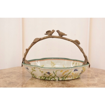 Porcelanowy Koszyk - Koszyczek - Kwiaty Ptaki Patera z Porcelany Porcelana