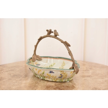 Porcelanowy Koszyk - Koszyczek - Kwiaty Ptaki Patera z Porcelany Porcelana