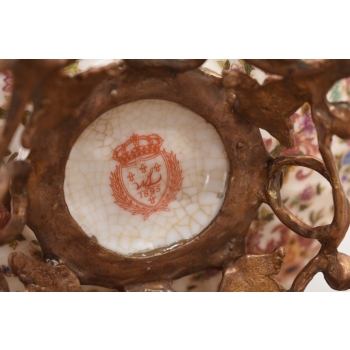 Porcelanowa Patera - Waza Misa Owocnik - Kwiaty Ważki - Porcelana + Brąz