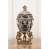 Czarne Porcelanowe Jajo Wsparte Lwami - Porcelana + Brąz - Szkatuła Jajko