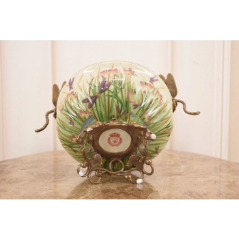 Biała Porcelanowa Patera - Waza Misa Owocnik Kwiaty Ważki Porcelana + Brąz