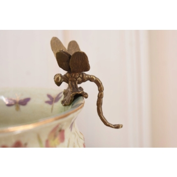 Biała Porcelanowa Patera - Waza Misa Owocnik Kwiaty Ważki Porcelana + Brąz