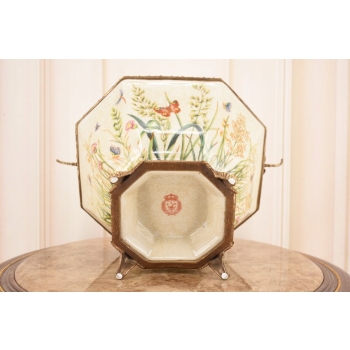 Porcelanowa Misa - Waza Koszyk Owocnik - Motyl Ważki - Porcelana + Brąz