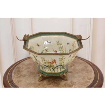 Porcelanowa Misa - Waza Koszyk Owocnik - Motyl Ważki - Porcelana + Brąz