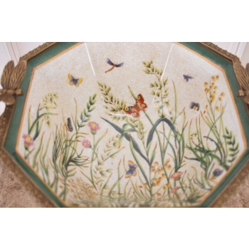 Porcelanowa Misa - Waza Koszyk Owocnik - Motyl Ważki - Porcelana + Brąz