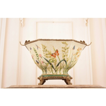 Porcelanowa Misa - Waza Koszyk Owocnik - Motyl Ważki - Porcelana + Brąz