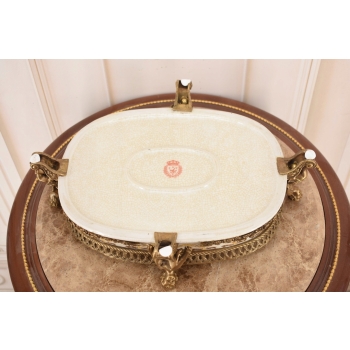Biała Porcelanowa Patera 4 Anioły - Porcelana + Brąz Anioł Amor - Sygnowana